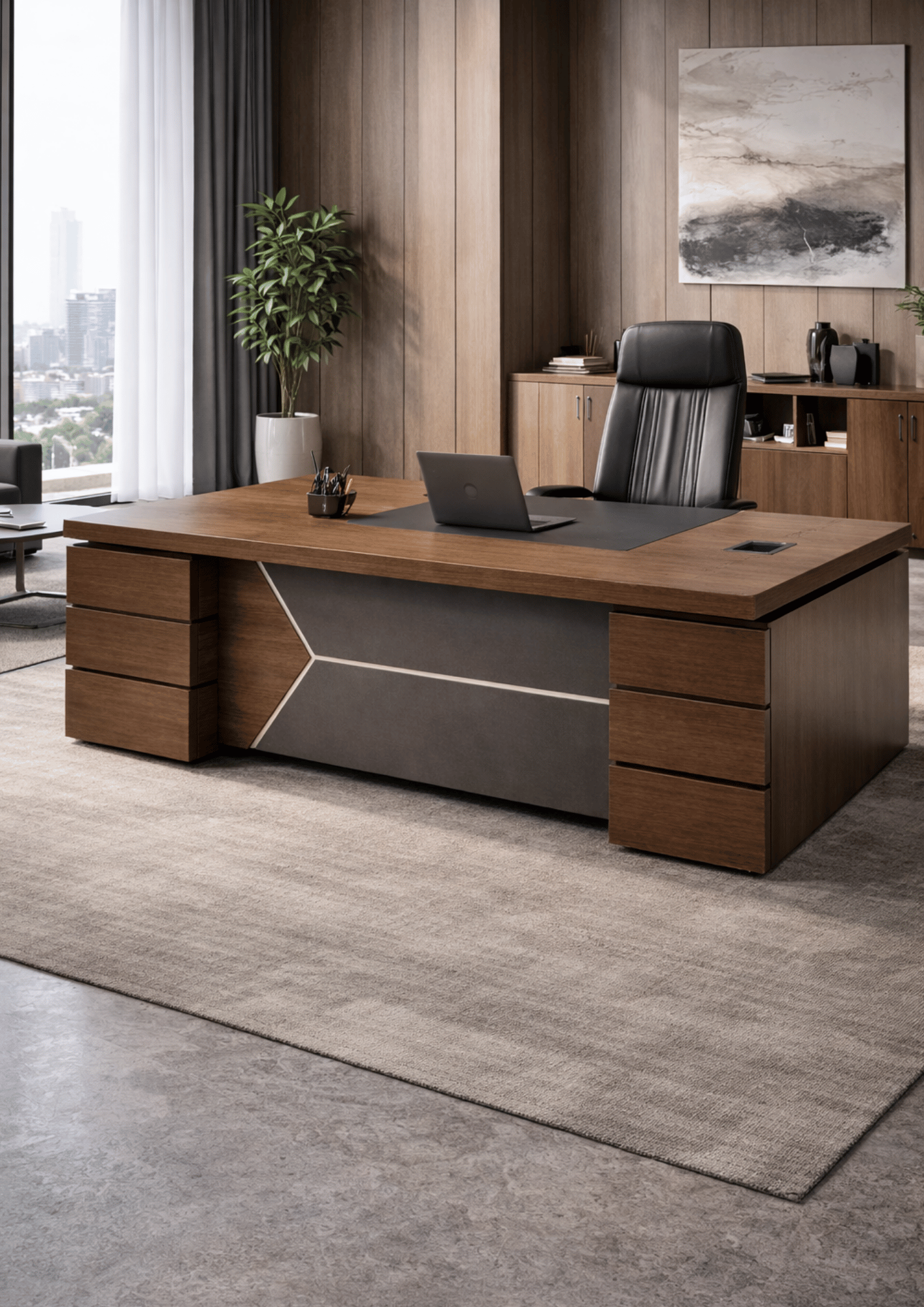 Modern custom executive office desk crafted by AIHAM TECHNOLOGY in Morocco